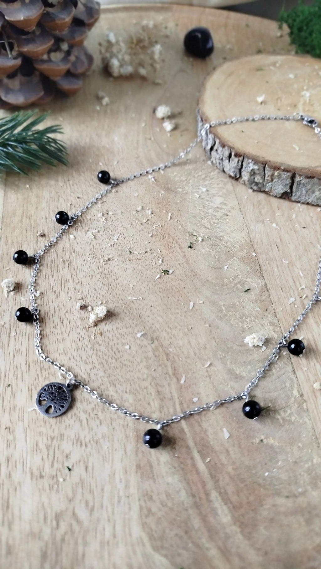 Collier Onyx Noir Gaïora – Force & Ancrage Pierres & Enchantements