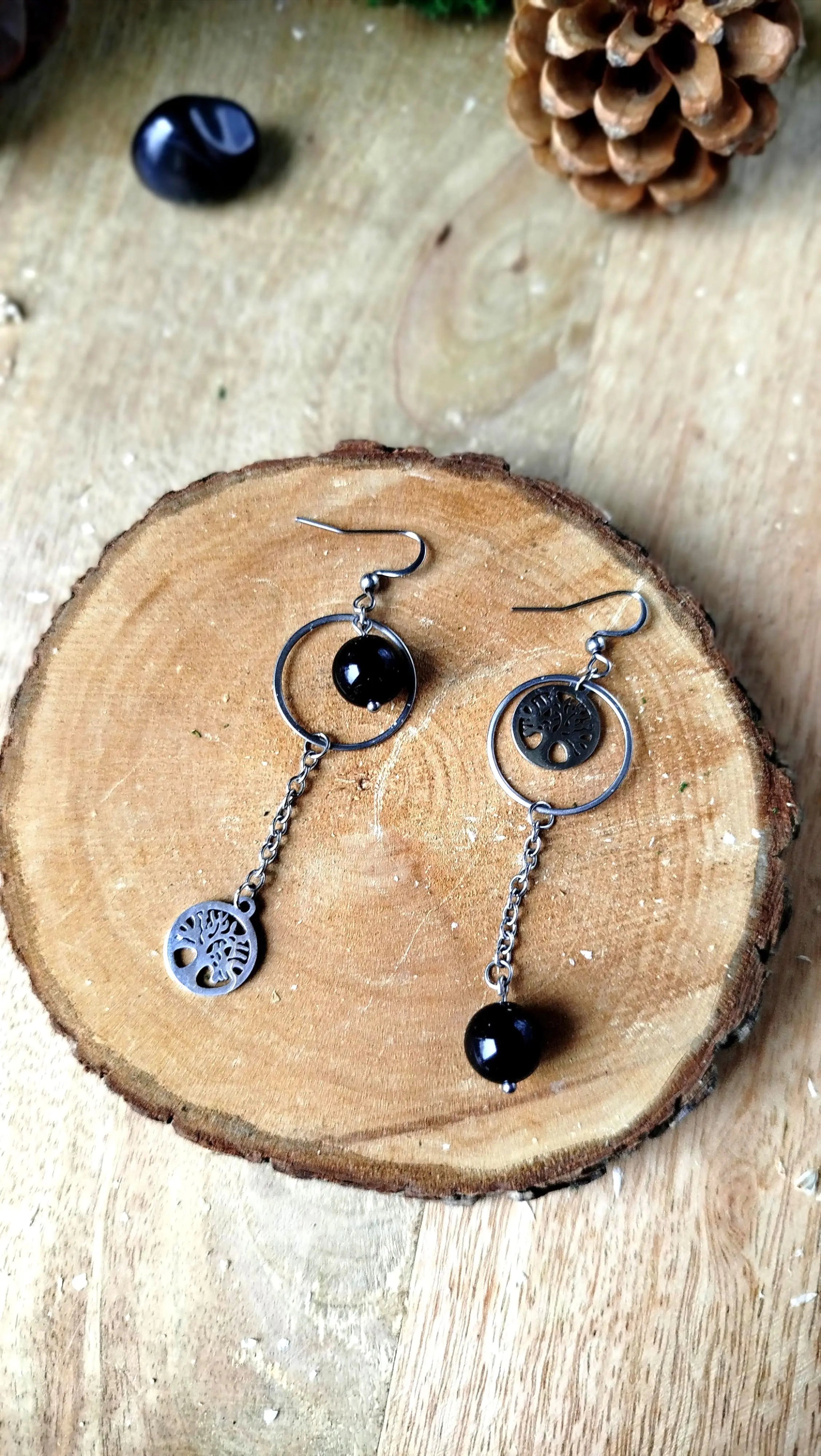 Boucles d’Oreilles Onyx Noir Néralya – Protection & Force Intérieure Pierres & Enchantements