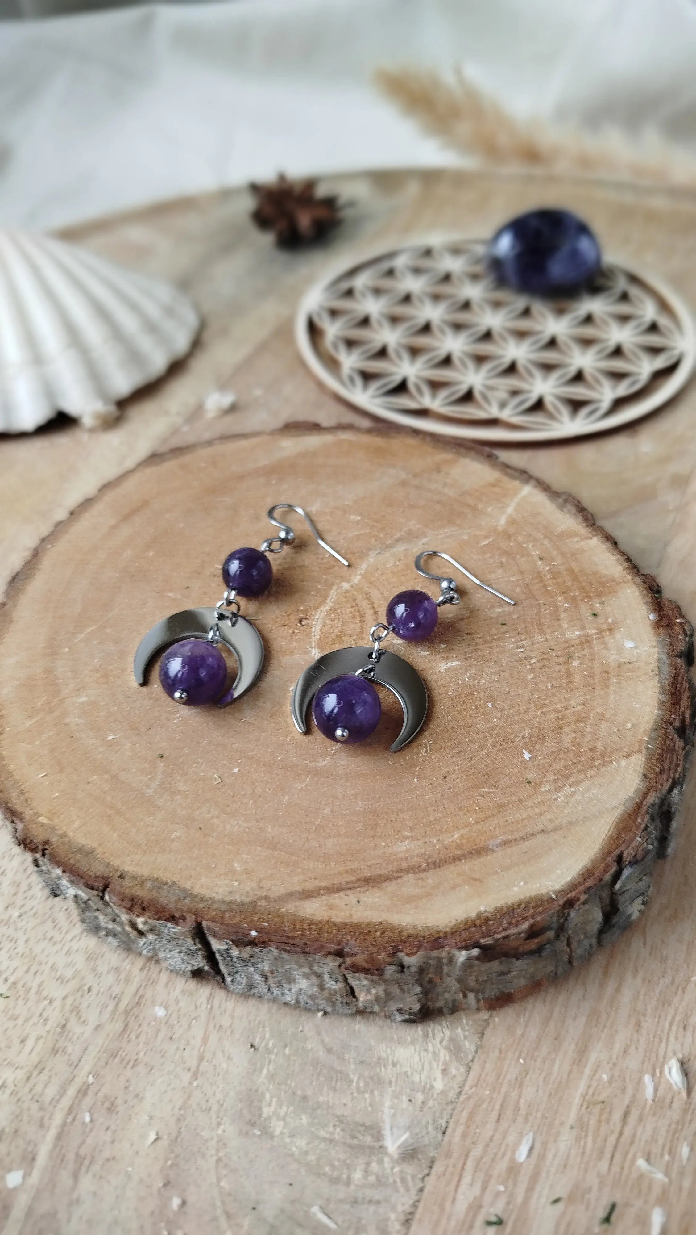 Boucles d’Oreilles Améthyste Noctéa – Sérénité & Intuition Pierres & Enchantements