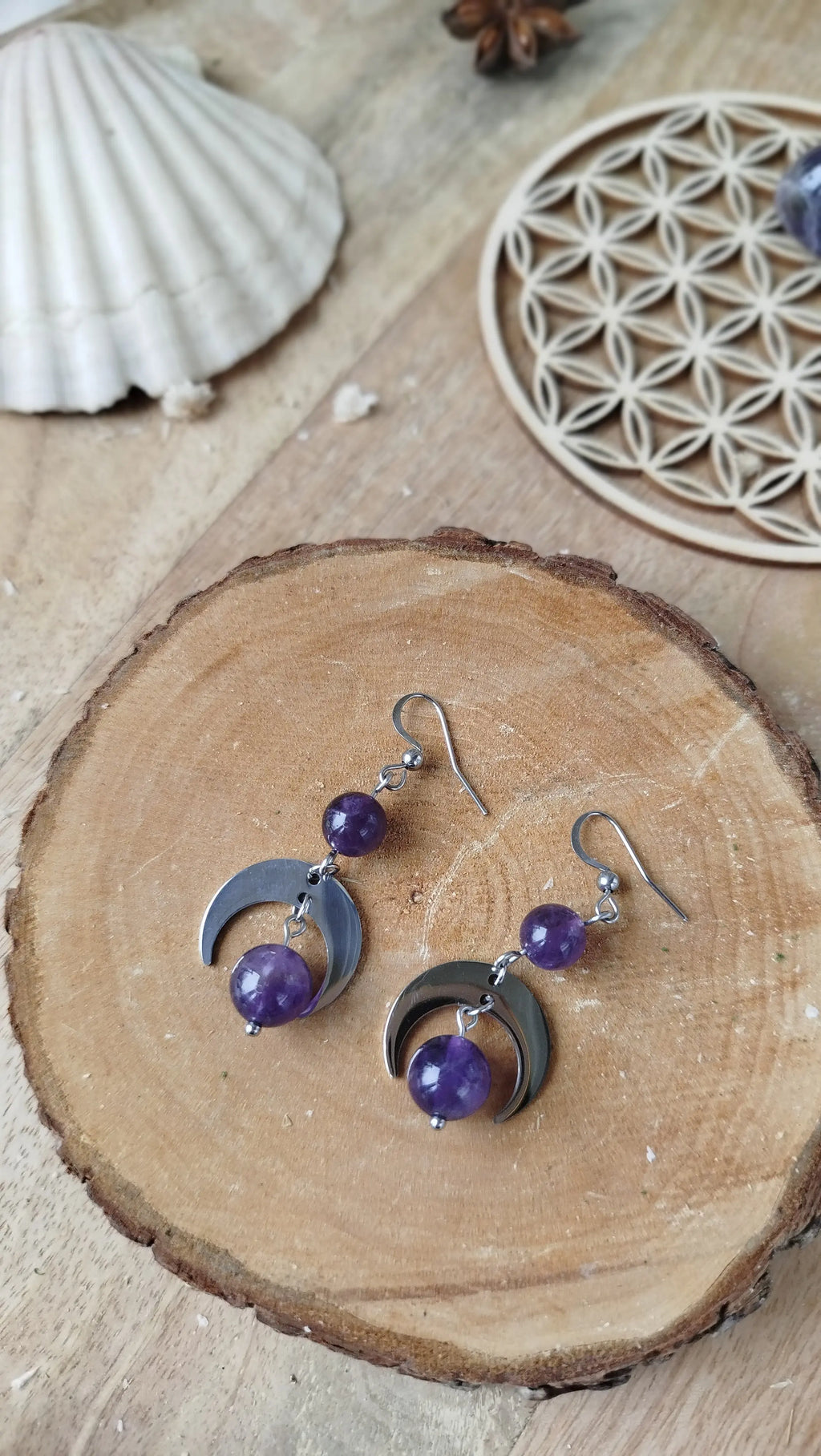 Boucles d’Oreilles Améthyste Noctéa – Sérénité & Intuition Pierres & Enchantements